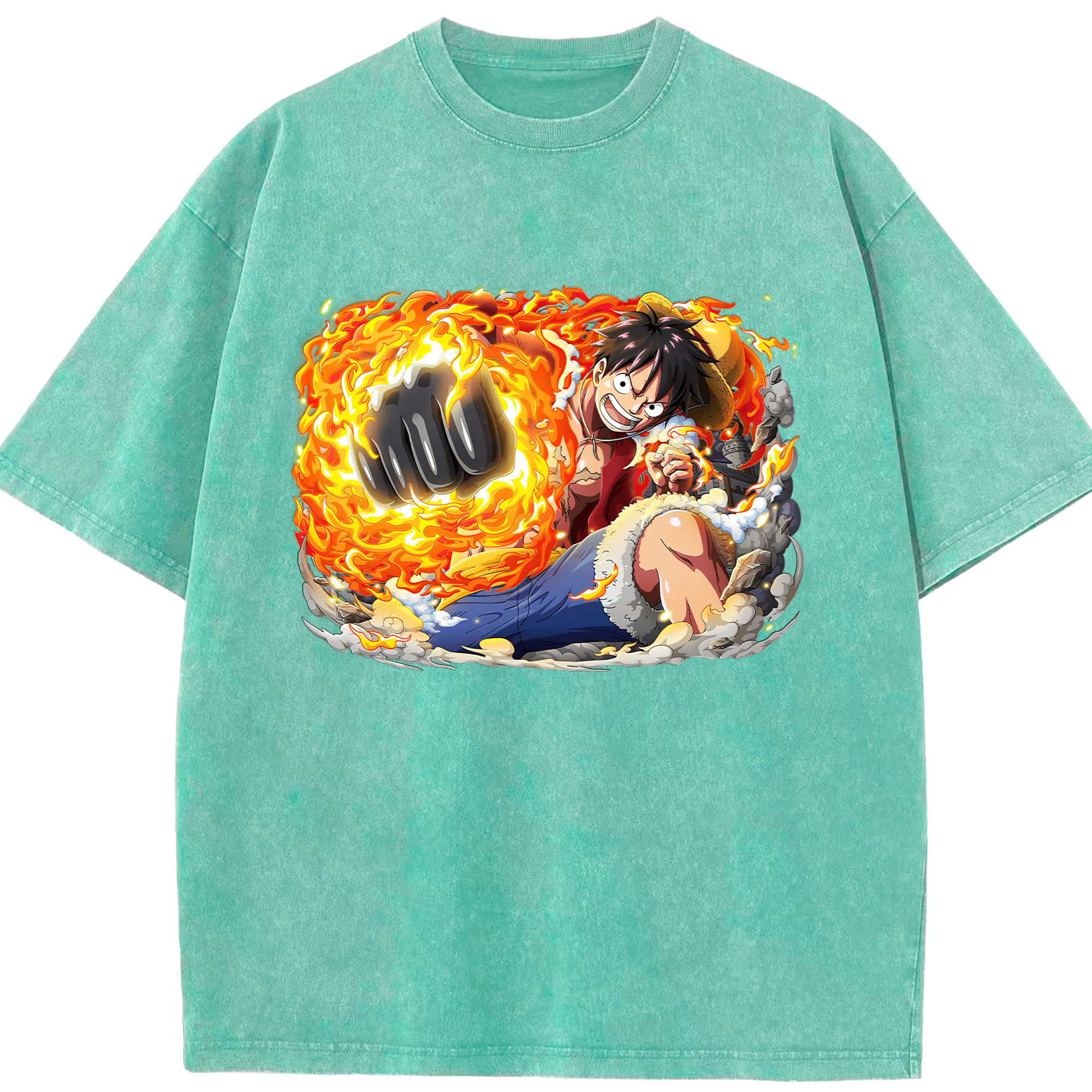 ワンピース モンキー・D・ルフィ ONE PIECE Monkey D. Luffy 綿100% ヴィンテージ風 半袖Tシャツ（フロントプリント）